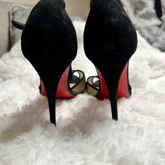 Christian Louboutin Suede Mesh Accents T-Strap Pumps - Picture 2 of 5